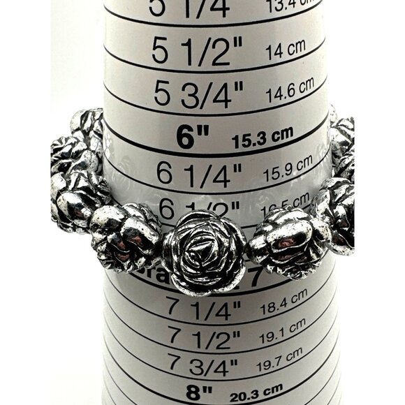 Coquette Rose Antiqued Silver Bead Bracelet Acrylic Flower Floral Granny Sweet - Picture 4 of 4